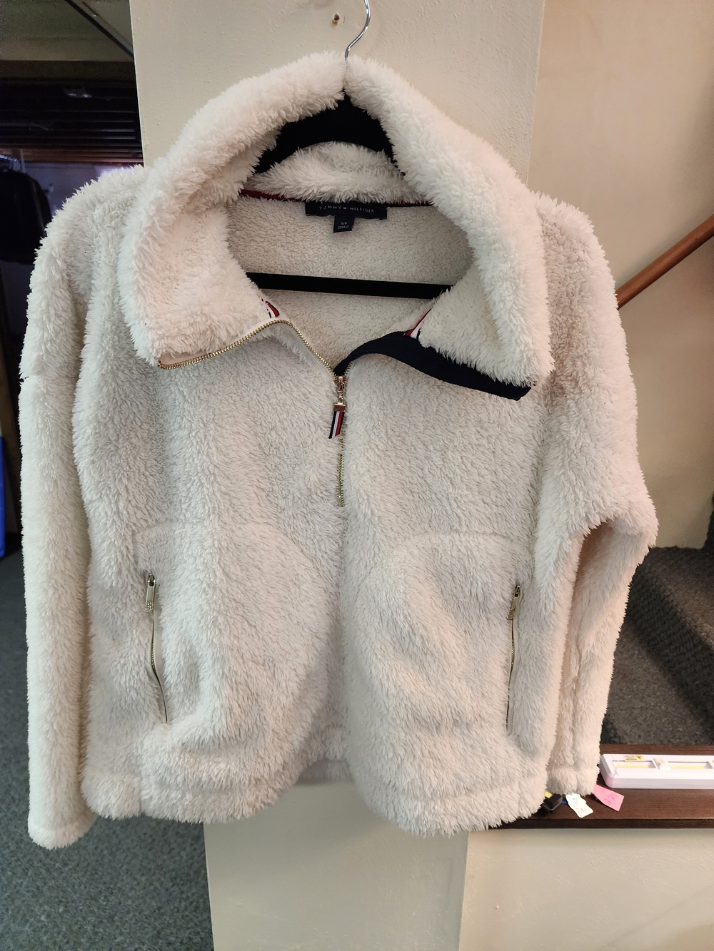 Tommy Hilfiger Sz S White Sherpa Zip Jacket